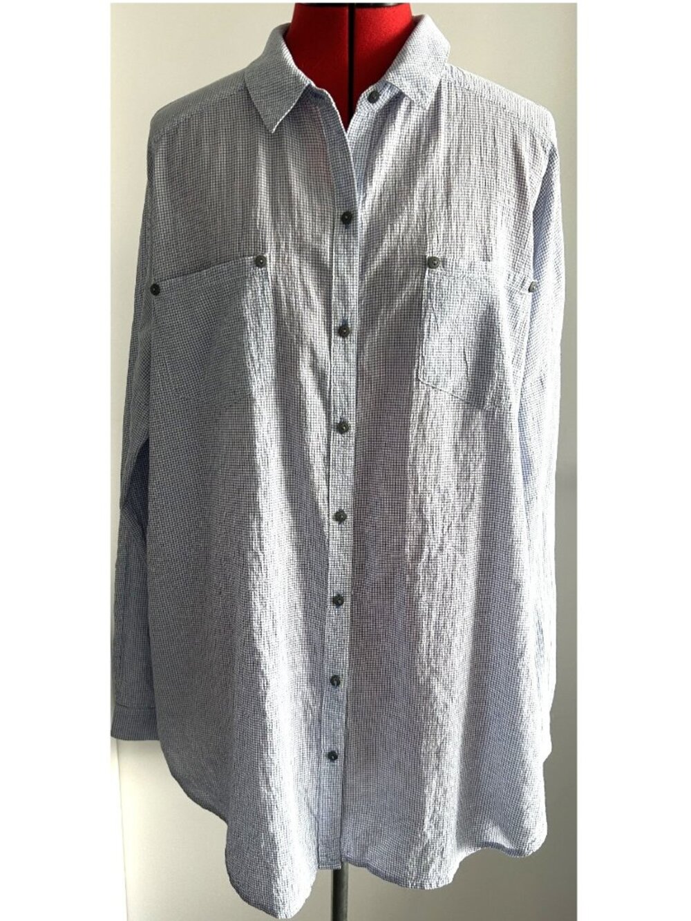 Free People White and Blue Shirt Sz S